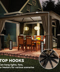 10 Foot By 12 Foot Outdoor Patio Gazebo With Double Roof, Heavy Duty Canopy Shelter, Curtains And Mesh Netting, Steel Frame, UPF30 Plus Protection, Ceiling Hooks, Ideal For Lawn Backyard Or Deck, Khaki with dining table