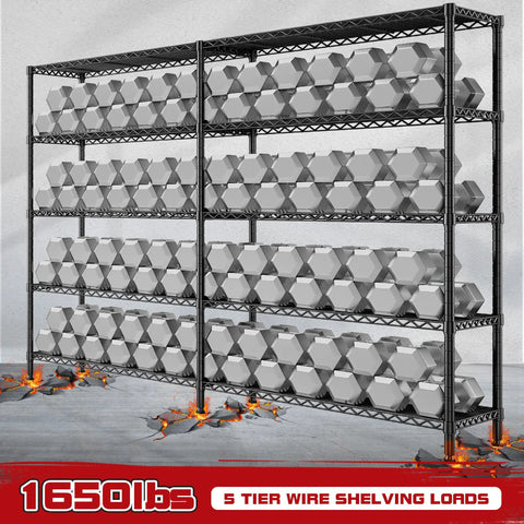 Beefy Heavy Duty 5 Tier Wire Shelving Unit, 73 Inch Wide, 71 Inch High, 17.7 Inch Deep, garage storage rack with loaded steel shelves