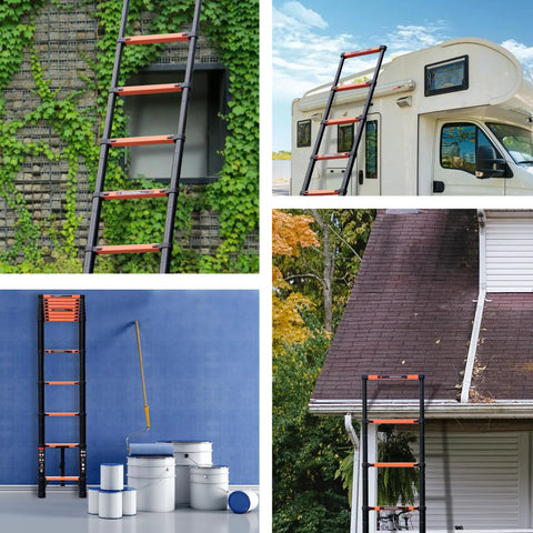 Telescoping Aluminum Ladder 12.5 Feet, Heavy Duty Extension Ladder With 330 Lb Capacity in use on RV and home roof.