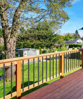 View of a deck with Built Tough Sixty One Pack Heavy Duty Black Metal Deck Balusters Plus Mounting Bolts 32 Inch railing spindles.