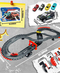 Rad Slot Car Race Track Set With Four High Speed Cars Dual Control System Hand Cranked And Electric Dual Lap Counter Circular Overpass Track Perfect Gift For Kids And Adults, showcasing cars and track layout with dimensions.