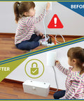 Girl interacts with Baby Safe Power Strip Cover And Outlet Box Bundle For Floor Or Wall Mount Keeps Kiddo Hands Safe From Cords