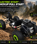 Super Slick 212cc Gas Powered Off-Road Go Kart For Teens And Adults That Hits 35 MPH With A Mighty 7.5 HP Engine showing electric and pull start features.