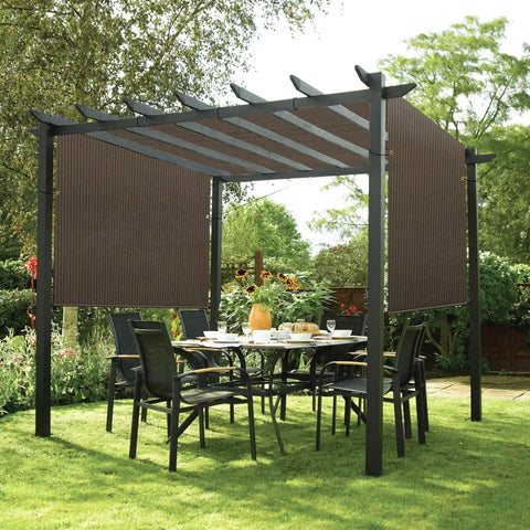 Pergola Canopy Replacement Cover Shade Cloth With Grommets And Weighted Rods For Outdoor UV Block Sun Shade Gazebo Backyard Deck Porch Balcony Brown 10x16 ft on metal frame over outdoor dining set