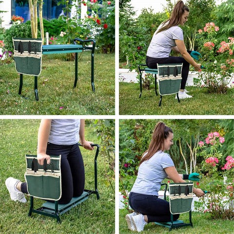 Foldable Garden Kneeler And Seat With Soft Cushion, Heavy Duty Garden Bench, Tool Pouch And Kneeling Pad for outdoor gardening
