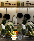 Comparison of kitchen lighting with Ultra Bright 24ft COB LED Strip Light, showing high CRI contrast versus lower CRI lighting.