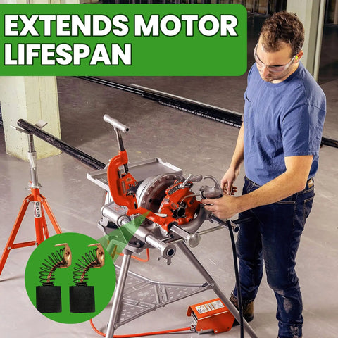 Man using pipe threading machine with Motor Brush Replacement For 87740 RIDGID 300 And 535 Pipe Threading Machines shown