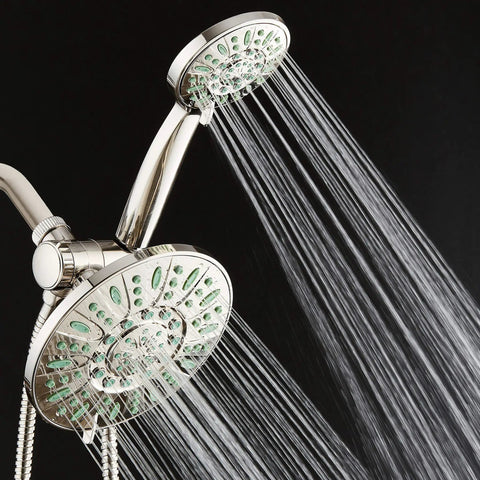 Antimicrobial High Pressure 30 Setting Rainfall Shower Combo With Anti Clog Nozzles Microban Protection Brushed Nickel Finish Jets