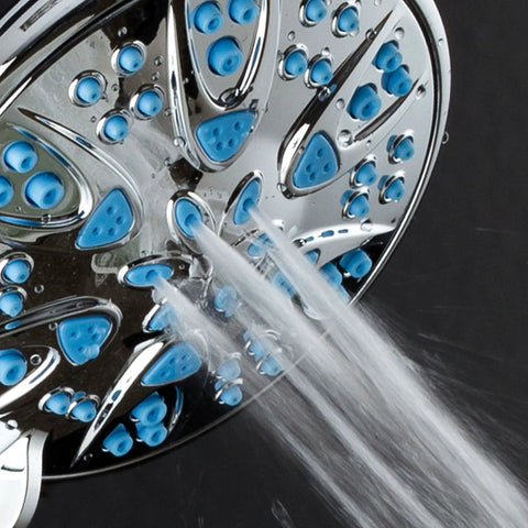 Antimicrobial High Pressure Shower Head With Anti Clog 6 Setting Handheld Spray Microban Protection 4 Inch Face Aqua Blue Jets