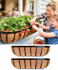Slap These Black Metal Wall Planters On Any Deck Railing For A Quick Backyard Glow Up With A 2 Pack Of 24 Inch Outdoor Garden Boxes Equipped With Natural Coco Liners For Fence Balcony And Patio Vibes, showing strawberries in a window-mounted planter.