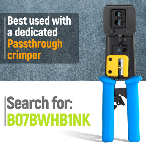 Image of a pass-through crimper tool recommended for use with EZ Cat 5e Pass Through RJ45 Connectors 200 Pack For Solid Or Stranded UTP Cable