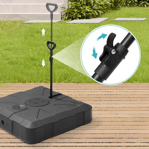 Outdoor Cantilever Umbrella Base With Wheels, Beefy 350 Lb Weighted Stand For Water Or Sand Filling, locking rod closeup
