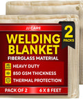Heavy Duty Welding Blanket 6 Ft By 8 Ft 850GSM Fiberglass Fireproof Shield with packaging, two-pack shown