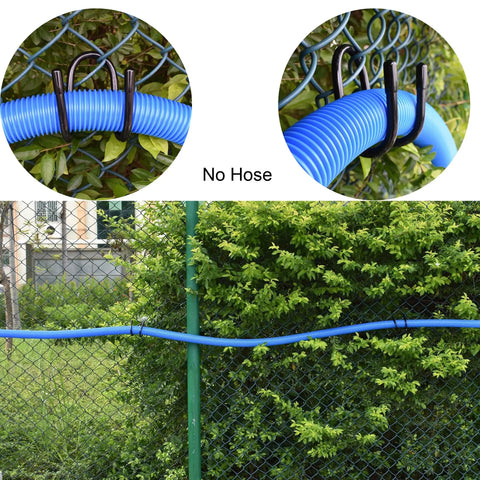 Two Expandable Chain Link Fence Hangers For Holding Poles, Brushes, Leaf Rakes And Light Gear Up To 4 Lb, installed on fence