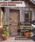 Rustic wooden door with 12 Pack Antique Cast Iron T Hinges 5.3 Inch Heavy Duty Vintage Black Gate Hinges for barn doors