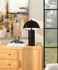 Black Metal Table Lamp With Dome Shade Modern Living Room Accent Light on wooden sideboard in cozy interior