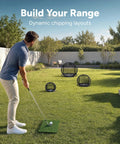 Man practicing with Chipster Range PRO Golf Chipping Nets Portable Indoor Outdoor Practice Targets With Hitting Mat And 4 Foam Balls
