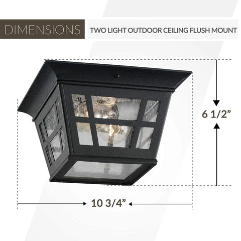 Herrington Two Light Outdoor Ceiling Flush Mount Fixture In Black Finish dimensions 10 3/4 H x 6 1/2 W inches