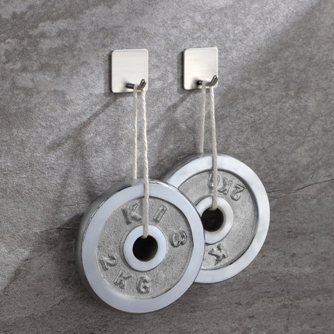 Two self adhesive towel hooks four pack stick on wall stainless steel 304 no drill bathroom kitchen hooks holding weight discs
