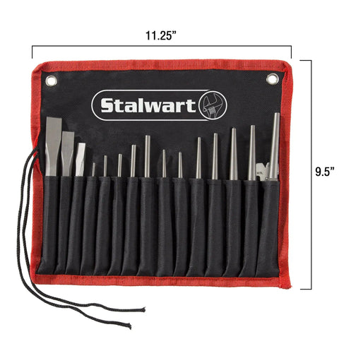Beast Of A 16 Piece Punch And Chisel Set With Taper And Center Punches Pin Chisels in storage case, measuring 11.25x9.5 inches