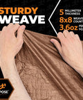Multipurpose Protective Cover Brown Poly Tarp 20 Ft By 25 Ft Tough As Nails Heavy Duty 5 Mil Thick Polyethylene Water Resistant Weather Resistant All Weather Shield shown with sturdy weave texture in hands.