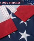 Close-up of Tough As Nails 3x5 Ft Outdoor US Flag With Embroidered Stars, showing tearproof polyester and heavy-duty sewn stripes