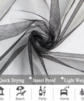Close-up of black voile mesh screen material showcasing weave pattern for Extra Wide Outdoor Curtains Waterproof Black Voile Mesh Screen Bug Netting For Patio Porch Balcony Pergola Terrace 125Inch Width 98Inch Length Per Panel 2 Panels