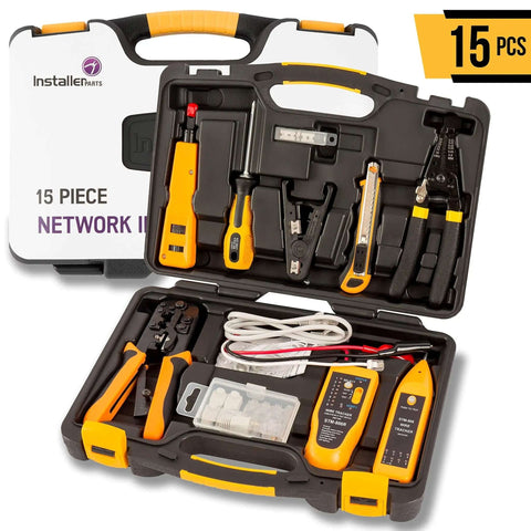All-In-One 15-In-1 Network Tool Kit For Ethernet Cabling Pro Grade RJ45 Crimp Tool Cat5 Cat6 Tester Wire Stripper Cutter in case