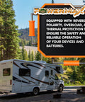 Rock Solid 55 Amp Deck Mount Rv Converter And Smart Battery Charger Optimized For Lead Acid And Lithium Batteries in a scenic campground setting.