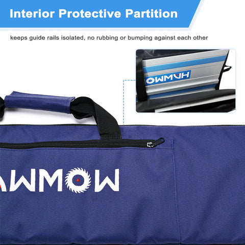 Universal Track Saw Guide Rail Carry Bag Up To 42 Inches with protective partition, durable blue polyester