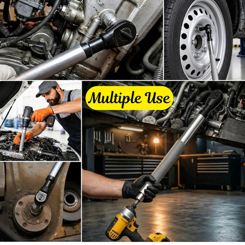 Right Angle Offset Extension Wrench Set For Tight Spots With Socket Adapters For Drills And Impact Wrenches shown in use