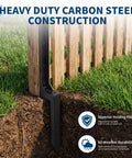 Built Tough Heavy Duty 11 Gauge Fence Post Repair Stakes Six Piece Black Kit installed with sturdy support in soil.