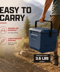 Man carrying 16 Quart Portable Cooler That Keeps Ice Cold For Up To 36 Hours With TempLock Foam Insulation, Leak Resistant, Sapphire