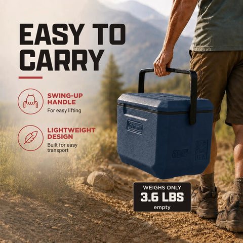 Man carrying 16 Quart Portable Cooler That Keeps Ice Cold For Up To 36 Hours With TempLock Foam Insulation, Leak Resistant, Sapphire