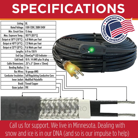 HeatTapePro Intelligent Commercial Grade Self Regulating Heat Cable With GlowCap For Ice Dam And Pipe Freeze Protection details