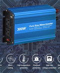 Blue Pure Sine Wave Power Inverter 12V DC To 120V AC 300W With Dual 110V Outlets And USB 5V 2A Handy Car And RV Power Adapter