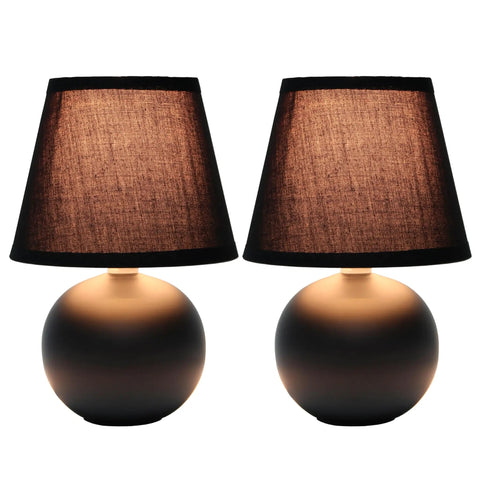 Two Pack Mini Ceramic Globe Table Lamps With Matching Fabric Shades In Black 8.66 Inch Tall And 5.51 Inch Shade Diameter