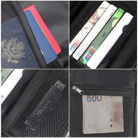 Interior of Small Fireproof Storage Organizer Case With Lock 9 By 5.3 By 3.7 Inch 3 Layer Money Safe Wallet Bag showing passport and cards