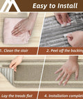 Soft Stair Treads 15 Pack Non Slip Carpet Mats 28x9 Inches For Indoor Wooden Stair Runners Kid And Pup Friendly Rugs 100 Percent Polyester With TPE Backing Beige installation guide