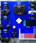 LocBoard Steel Pegboard Kit 24x24 Inch Square-Hole Wall Mount System In Blue 9-16 Inch Thick with gaming accessories storage