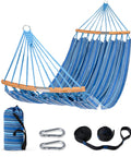 Double Hammock With Curved Spreader Bar For Outdoor Hangouts In Patio Backyard Balcony Portable With Carrying Bag And Tree Straps Supports Up To 450lbs Blue