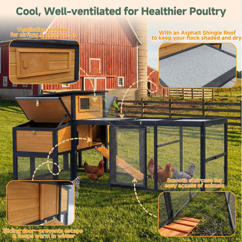 Large Backyard Wooden Chicken Coop With Run For Four To Six Chickens Outdoor Hen House With Ventilation Window And Sliding Doors