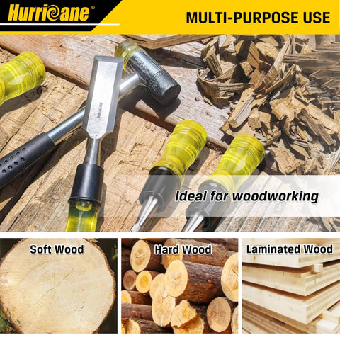 4 Piece Wood Chisel Set For Woodworking With CR-V Steel Beveled Edge Blades, Safety Caps, And A Durable PVC High Impact Handle