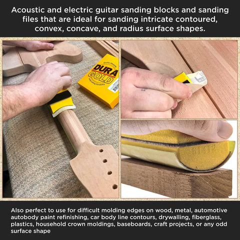 Pro Grade Luthier Hand Sanding Block Set With 40 Sheet Hook And Loop Sandpaper Kit for precise contour sanding on guitars