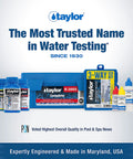 Keep Your Pool And Spa Waters Slick And Safe With This Drop Dead Simple All In One Water Test Kit To Monitor Chlorine pH Alkalinity And Hardness Levels Year Round, featuring Taylor water test kit with reagents.