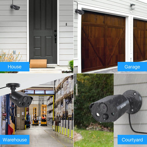 1080p HD-TVI Security Camera For Indoor Outdoor Use With Audio Recording, mounted at house, garage, warehouse, and courtyard