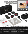 Universal Smartphone Lens Kit With Wide Angle And Fifteen Times Macro Lenses LED Light Clip And Travel Case For iPhone Android And More