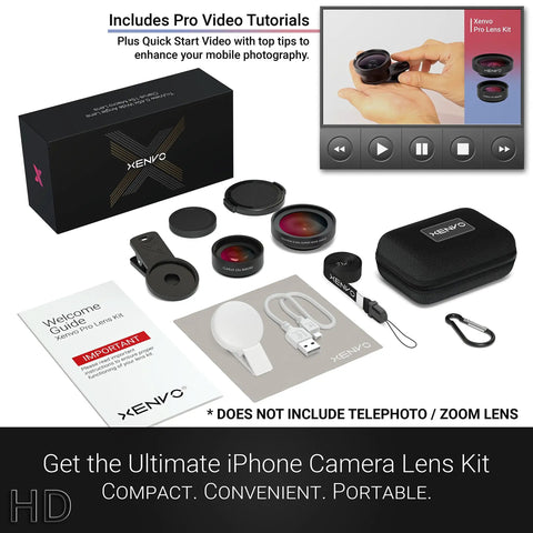 Universal Smartphone Lens Kit With Wide Angle And Fifteen Times Macro Lenses LED Light Clip And Travel Case For iPhone Android And More