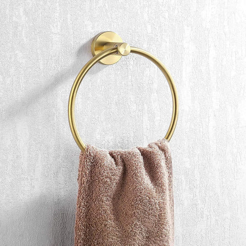 Brushed Gold Towel Ring For Bathroom, Round Wall Mount Hand Towel Holder, Rust-Resistant SUS 304 Stainless Steel With Matte Brushed Gold Finish