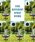 Five spray patterns of Solar Powered Bird Bath Fountain Pump for Backyard Birds, Floating 6.3-Inch Unit with 7V 1.4W Panel